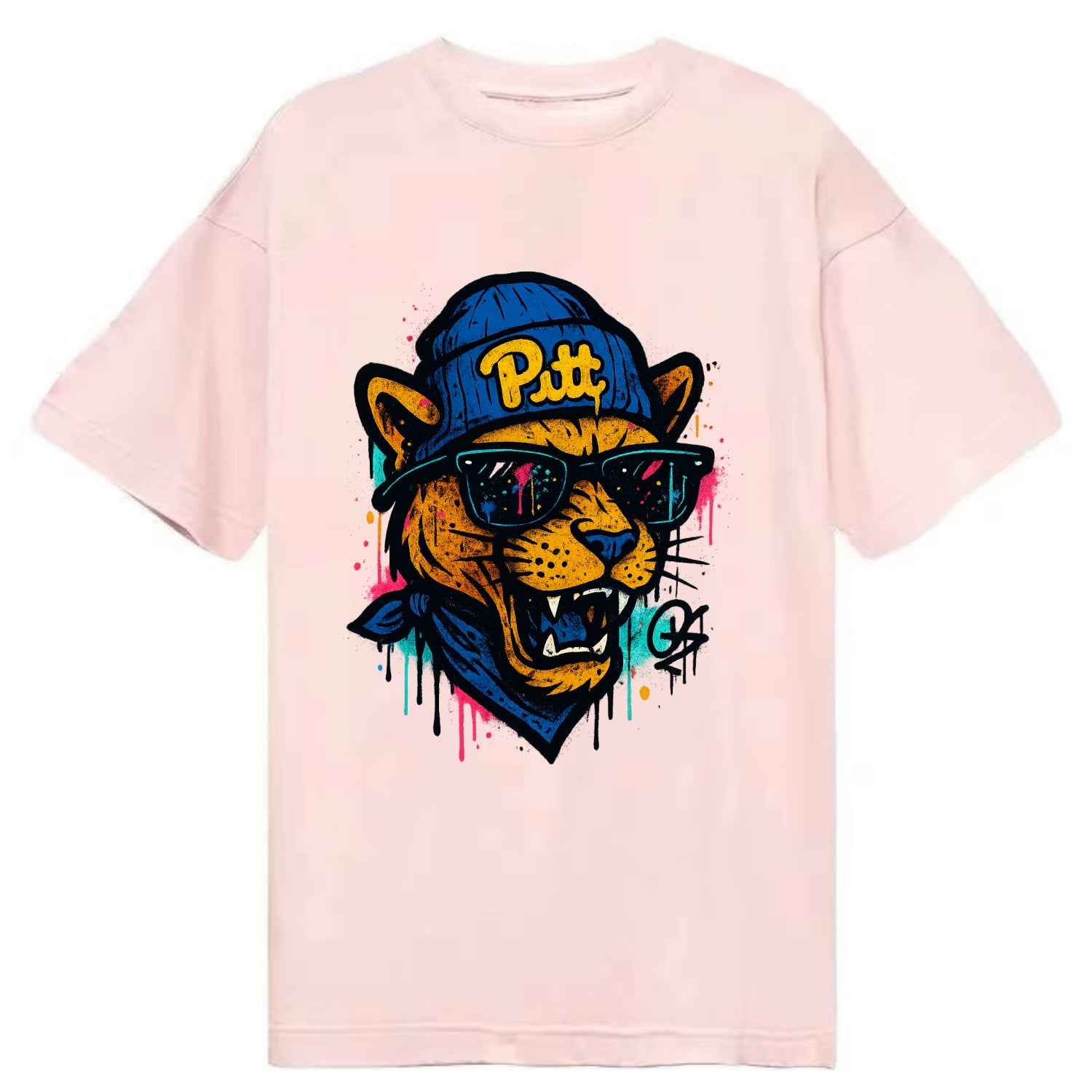 Pittsburgh Panther wearing Pitt beanie with script patch - Classic T-shirt - Pink