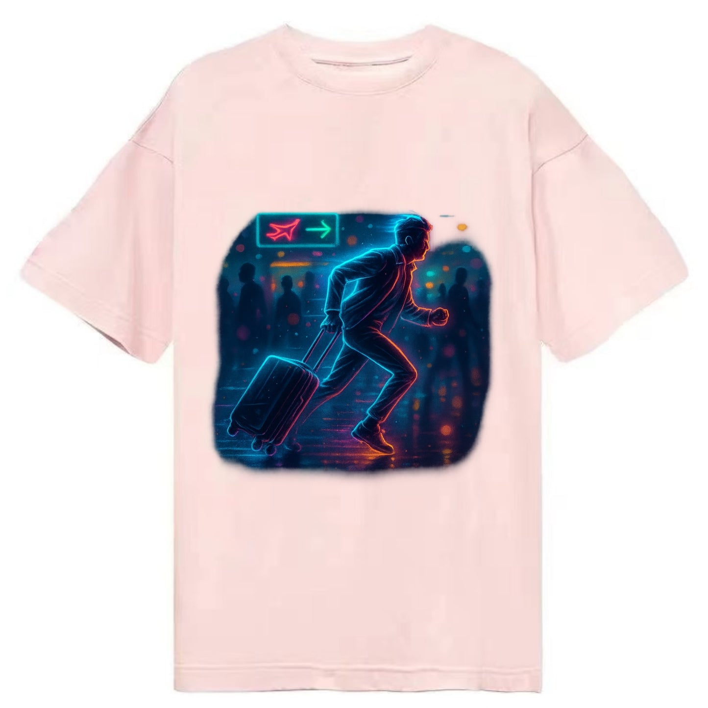person running with luggage through crowded airport terminal - Classic T-shirt - Pink