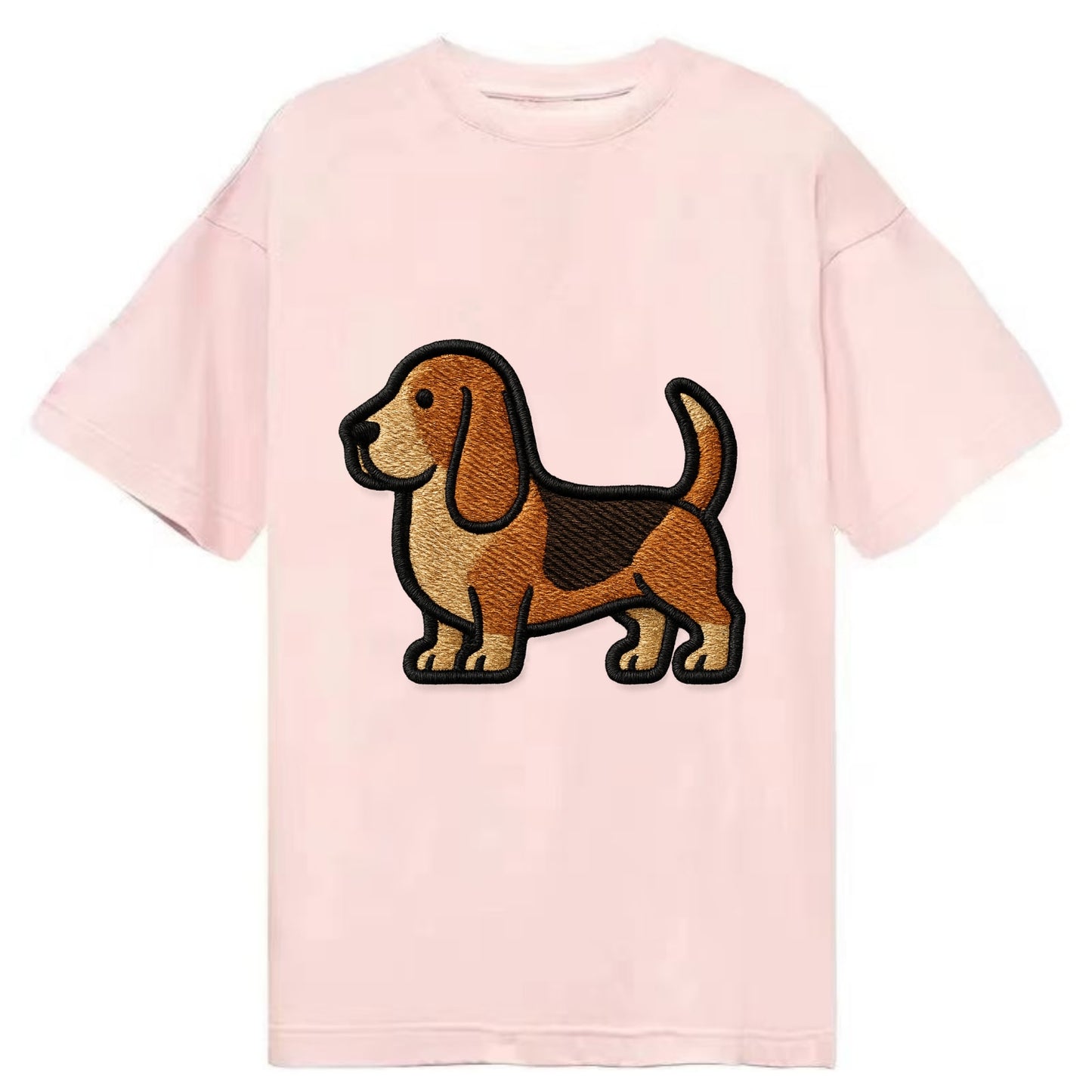 Basset Hound - Trendy low-rider design with prominent black outline - Classic T-shirt - Pink