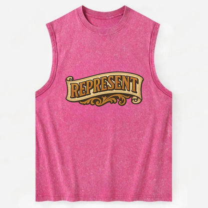 Bold typography design - "REPRESENT" - showing where you from - Vintage Washed Tank - Pink