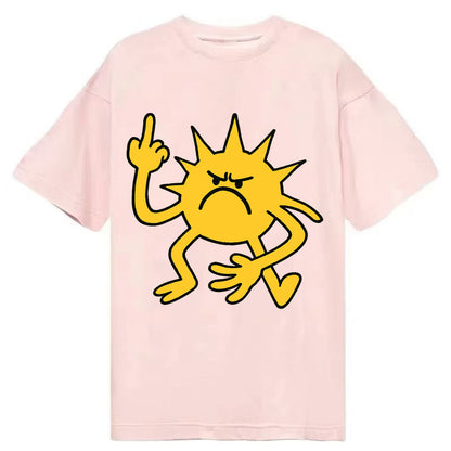 MORNINGS ARE PUNISHMENT | Grumpy sun with middle finger - Classic T-shirt - Pink