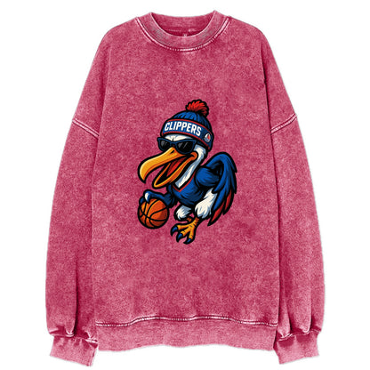 Los Angeles Pelican wearing Clippers beanie with sailboat patch and wayfarer - Vintage Sweatshirt - Pink