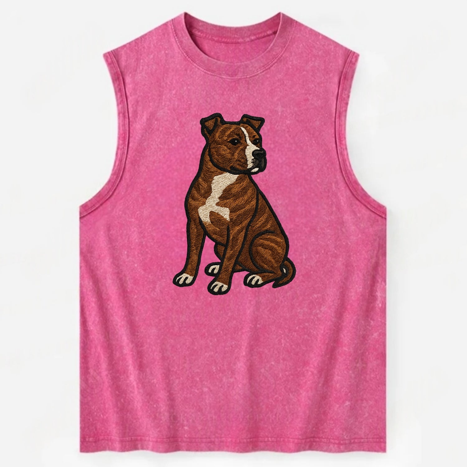 American Staffordshire Terrier - Brindle embroidered pose - Vintage Washed Tank - Pink