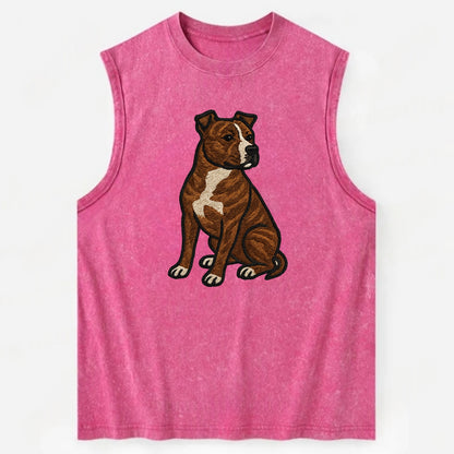 American Staffordshire Terrier - Brindle embroidered pose - Vintage Washed Tank - Pink