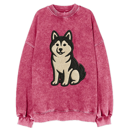Pomsky - Pomeranian-Husky mix sitting po Vintage Sweatshirt - Pink