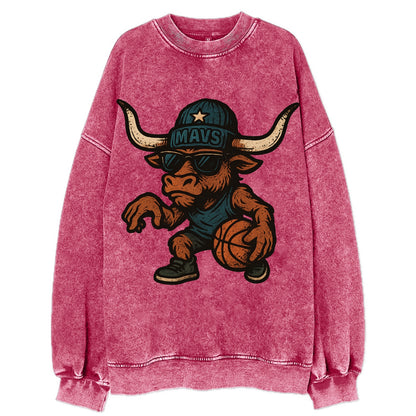 Texas Longhorn wearing Mavs beanie with lone star patch and wayfarer sunglasses - Vintage Sweatshirt - Pink