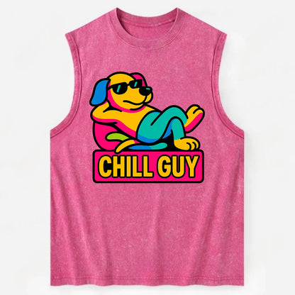 Super relaxed dog character lounging unbothered - "Chill Guy" meme energy, - Vintage Washed Tank - Pink