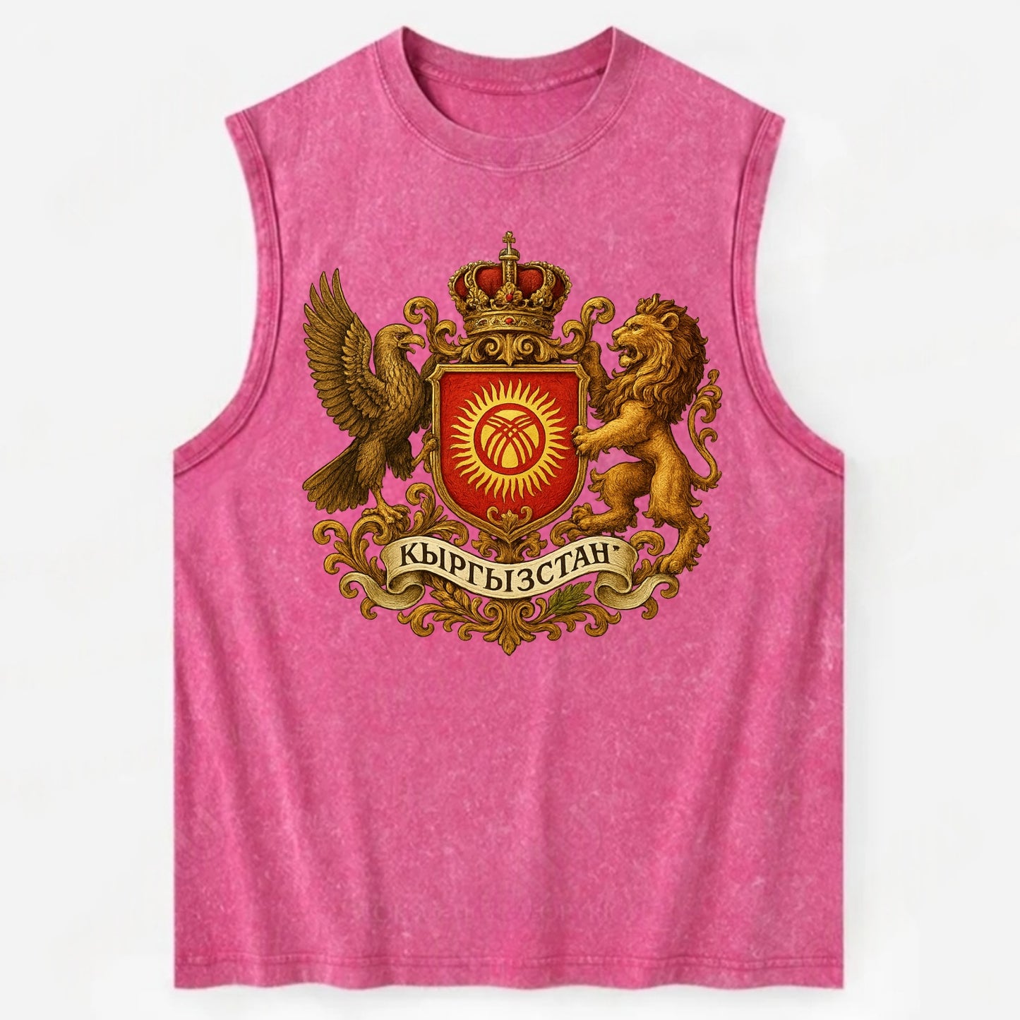 Kyrgyzstan Tunduk Emblem  - Vintage Washed Tank - Pink
