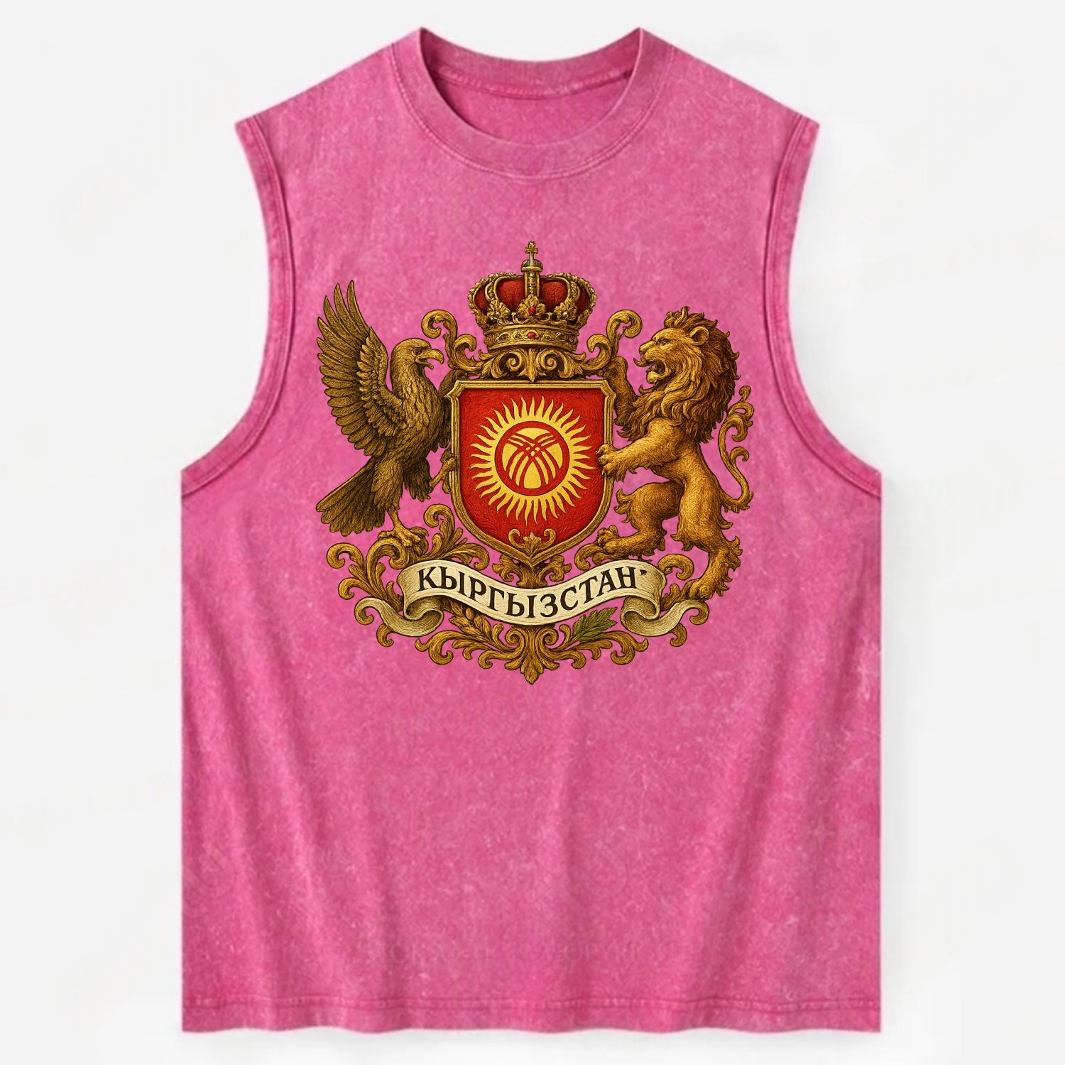 Kyrgyzstan Tunduk Emblem  - Vintage Washed Tank - Pink