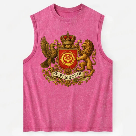 Kyrgyzstan Tunduk Emblem  - Vintage Washed Tank - Pink