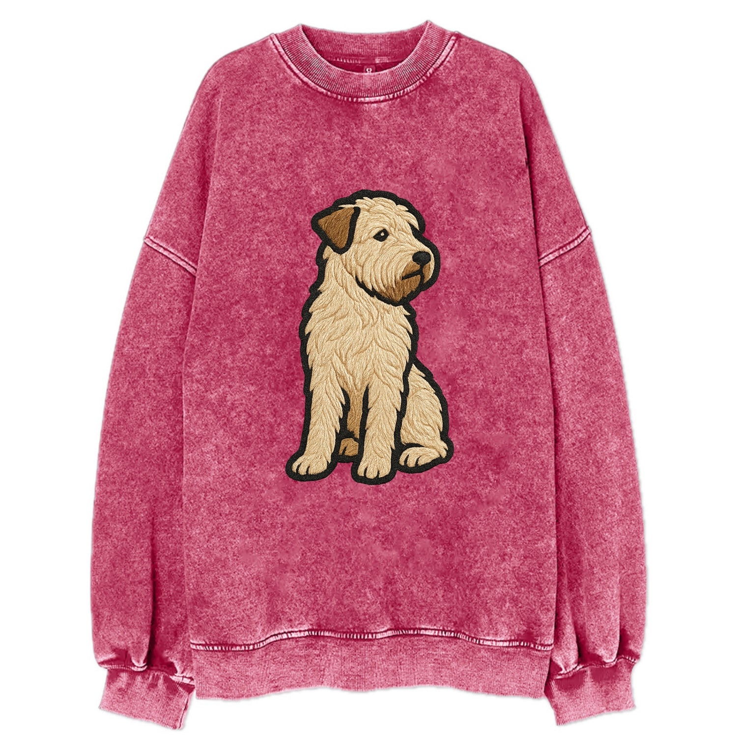 Soft Coated Wheaten Terrier - Light tan flowing coat embroidered pose - Vintage Sweatshirt - Pink