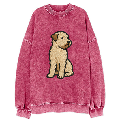 Soft Coated Wheaten Terrier - Light tan flowing coat embroidered pose - Vintage Sweatshirt - Pink
