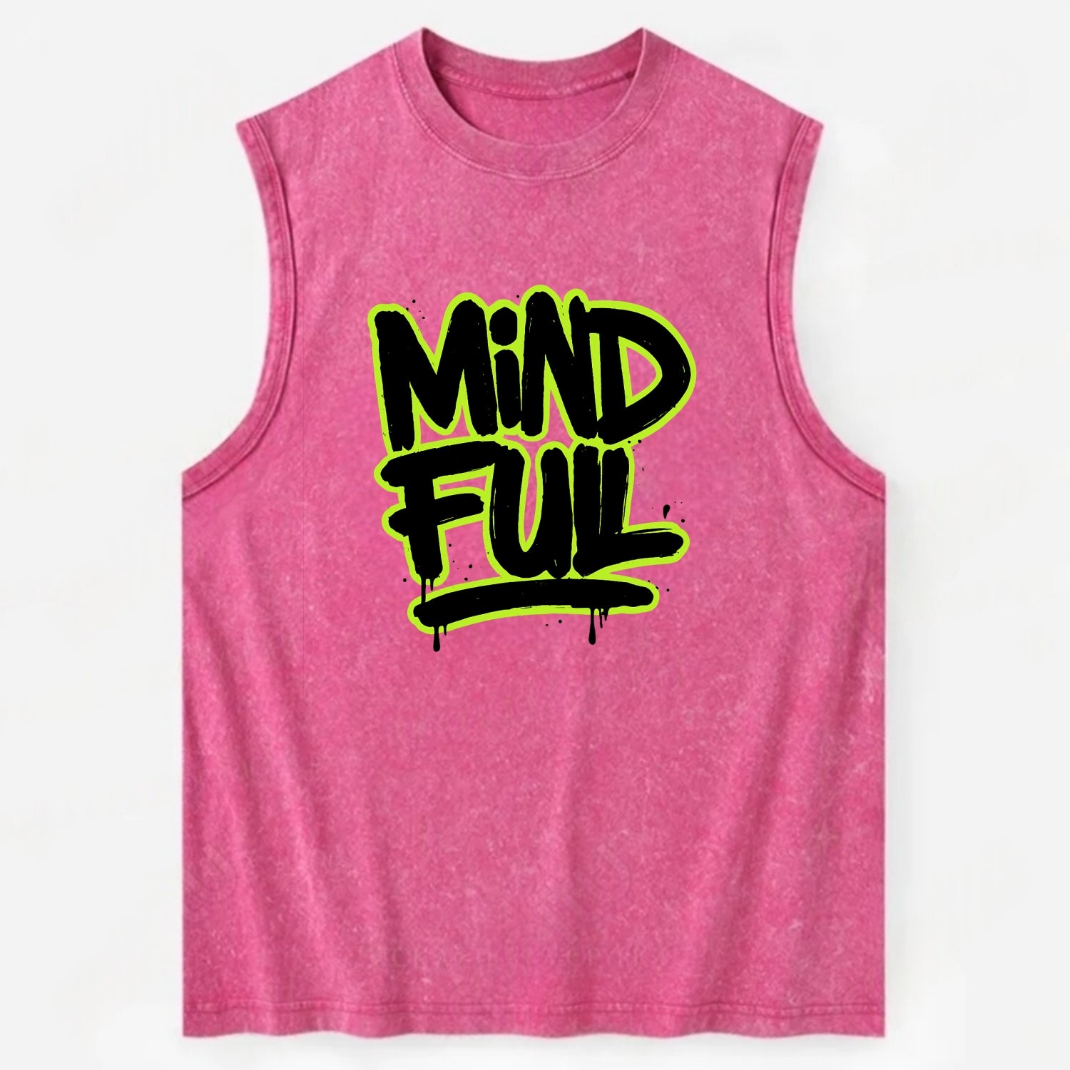 Bold typography design - "MINDFUL" - present awareness, conscious living - Vintage Washed Tank - Pink