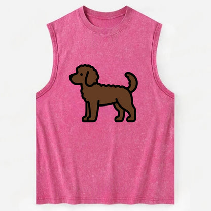 Labradoodle - Chocolate curly flat side profile - Vintage Washed Tank - Pink