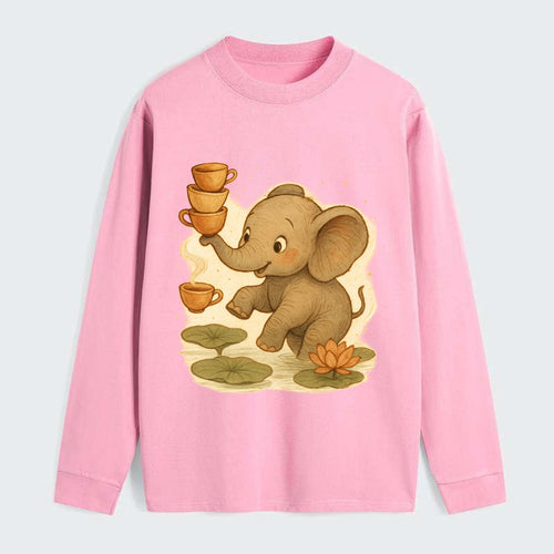 Elephant balancing teacups during a floating tea ceremony beside lotus - Classic Long Sleeve Shirt