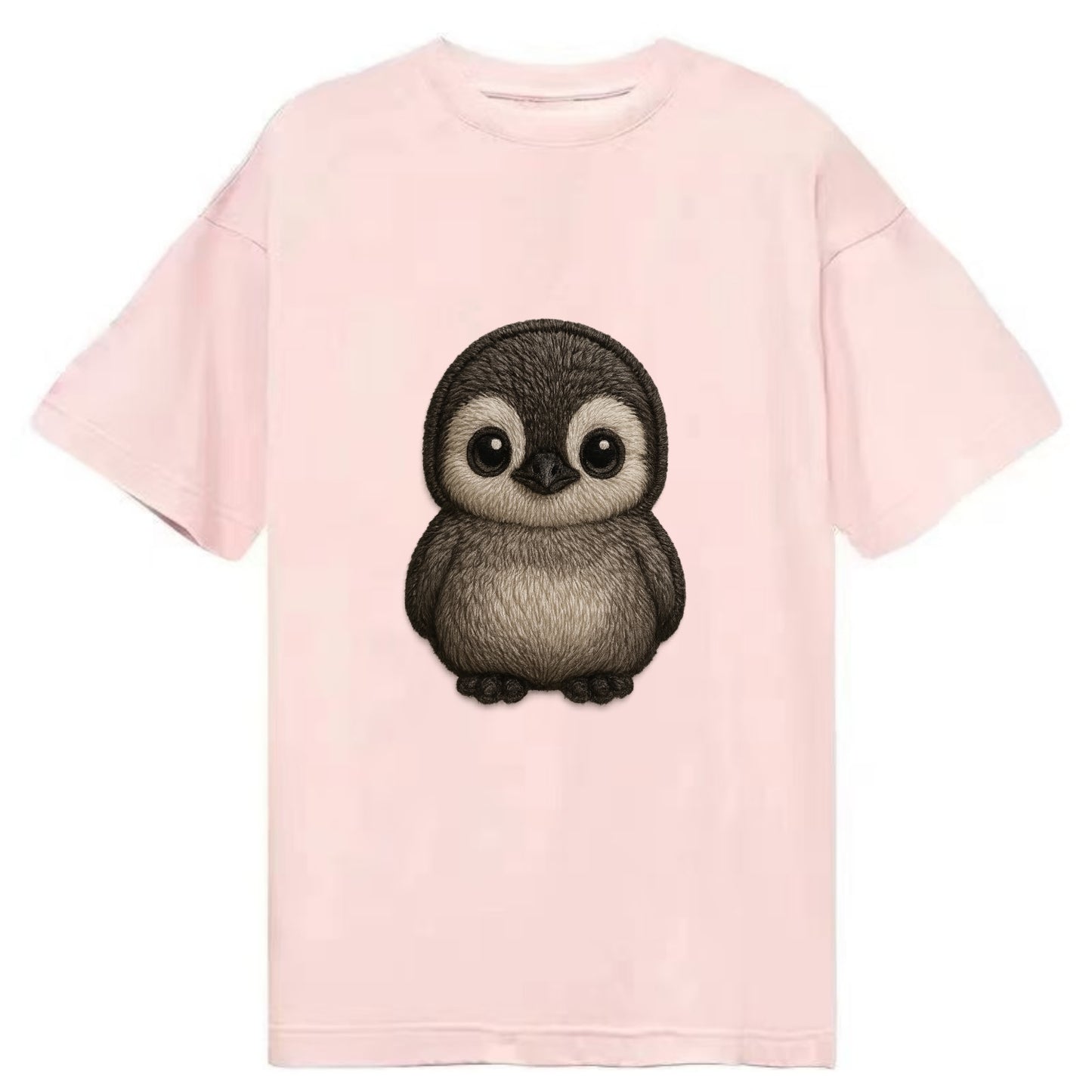 Baby Penguin Chick - gray fluffy, white face, round body, front-facing, tuxedo - Classic T-shirt - Pink