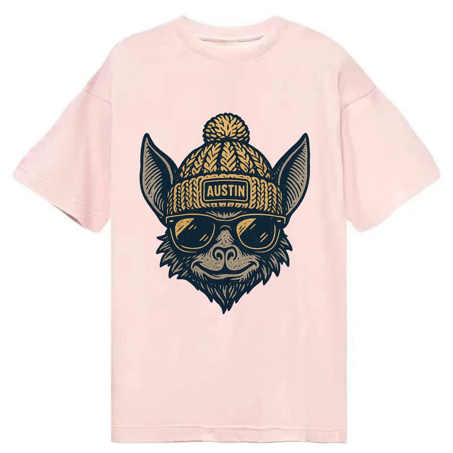 Austin Bat wearing Austin beanie with pom pom and wayfarer sunglasses - Classic T-shirt - Pink