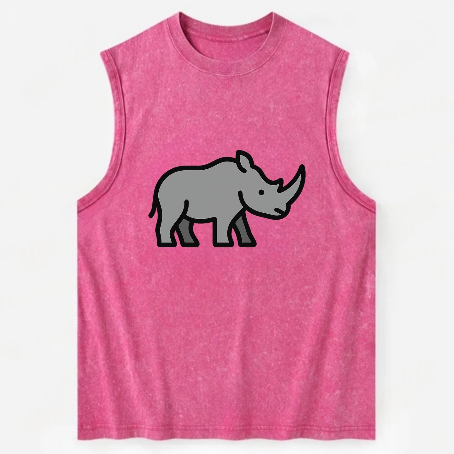 Rhinoceros - Gray with horn flat side profile - Vintage Washed Tank - Pink