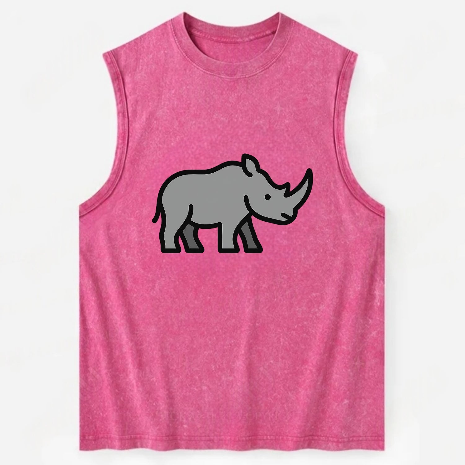 Rhinoceros - Gray with horn flat side profile - Vintage Washed Tank - Pink