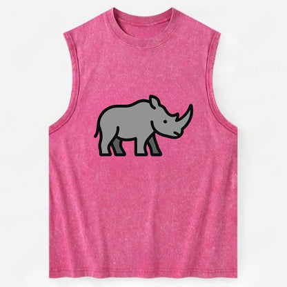Rhinoceros - Gray with horn flat side profile - Vintage Washed Tank - Pink