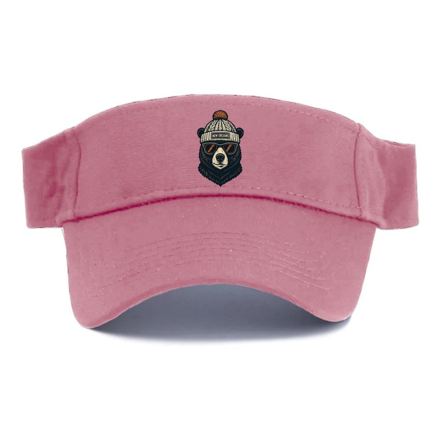 Louisiana Black Bear wearing New Orleans beanie with pom pom and wayfarer sunglasses - Visor - Pink