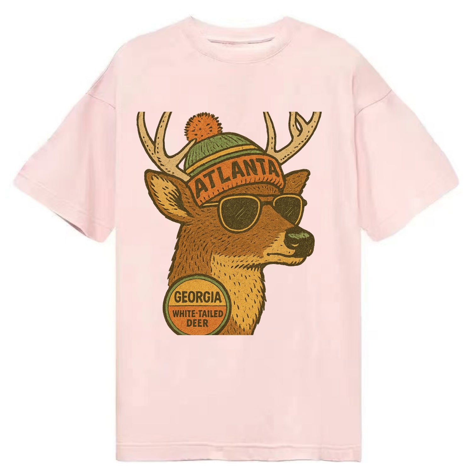 Georgia White-tailed Deer wearing Atlanta beanie with pom pom and wayfarer - Classic T-shirt - Pink