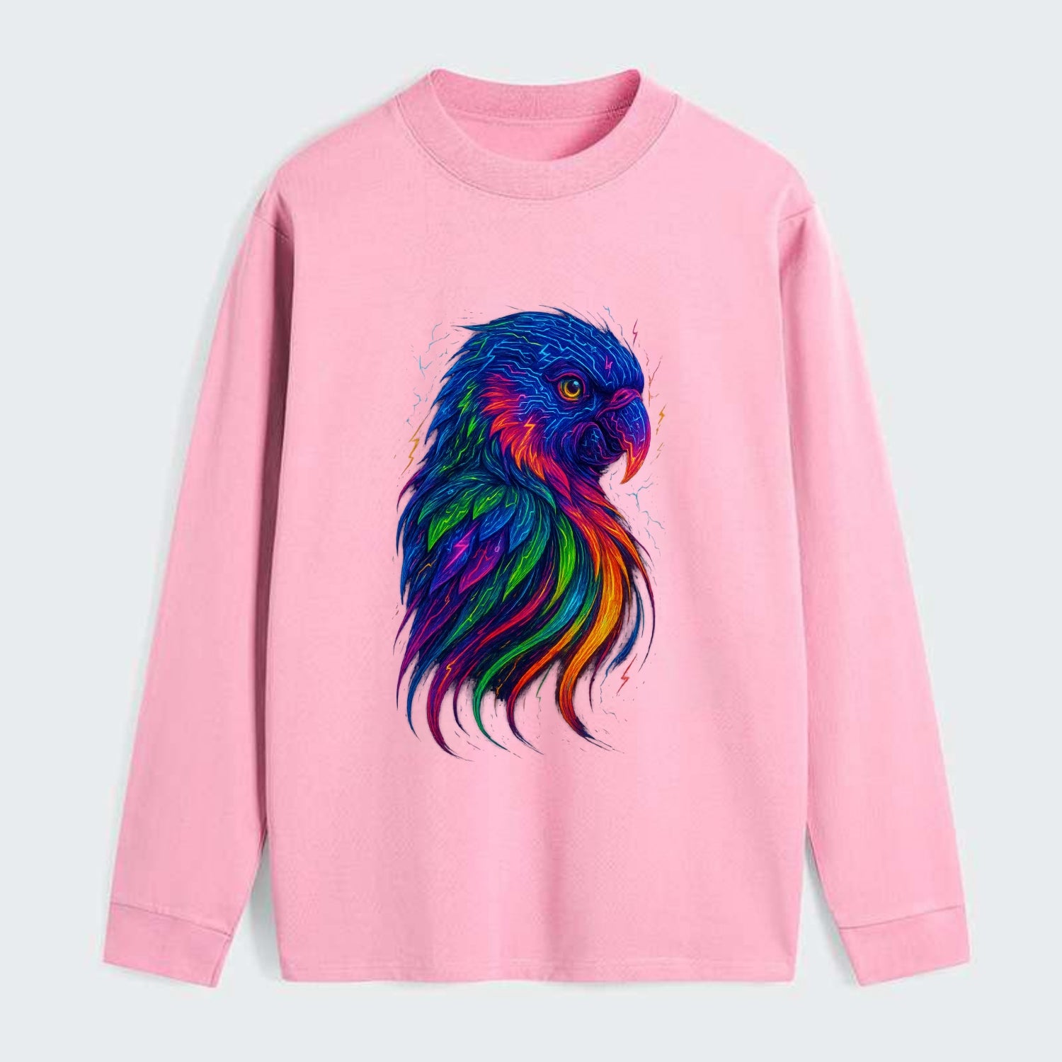 Vibrant parrot with feathers flowing into tropical rainbow streams, - Classic Long Sleeve Shirt - Pink