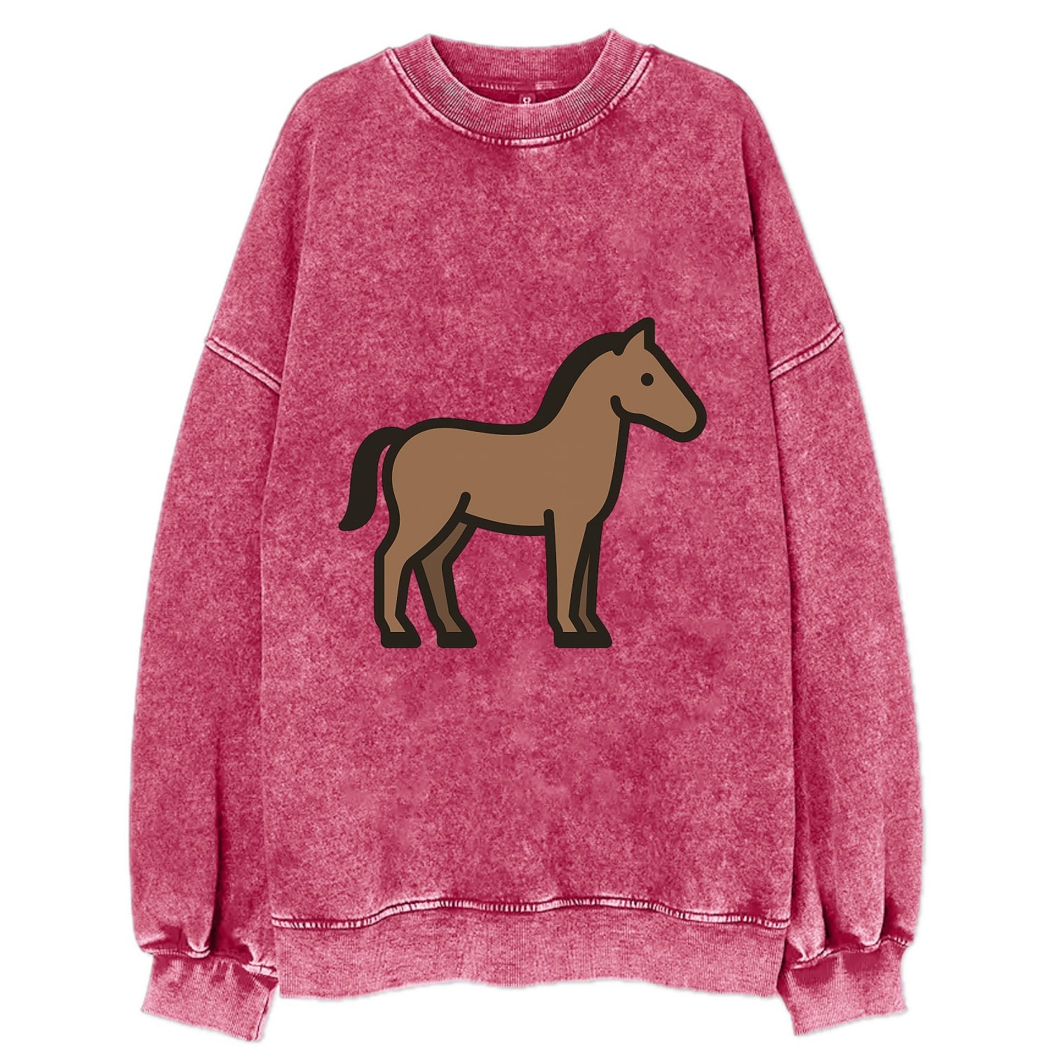 Horse - Brown standing pose flat side profile - Vintage Sweatshirt - Pink