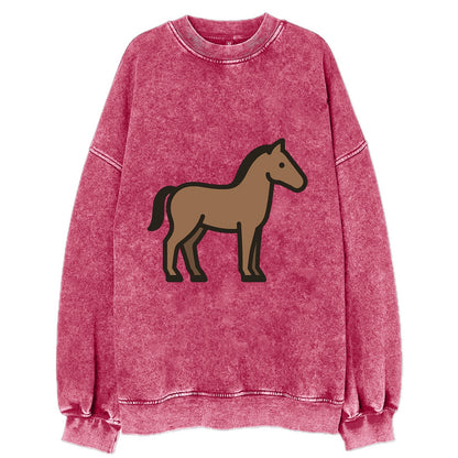 Horse - Brown standing pose flat side profile - Vintage Sweatshirt - Pink