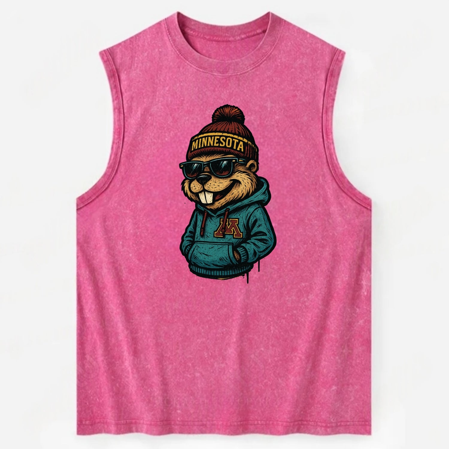 Minneapolis Gopher wearing Minnesota beanie with M patch - Vintage Washed Tank - Pink