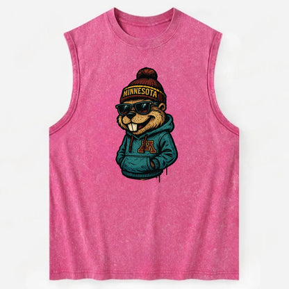 Minneapolis Gopher wearing Minnesota beanie with M patch - Vintage Washed Tank - Pink