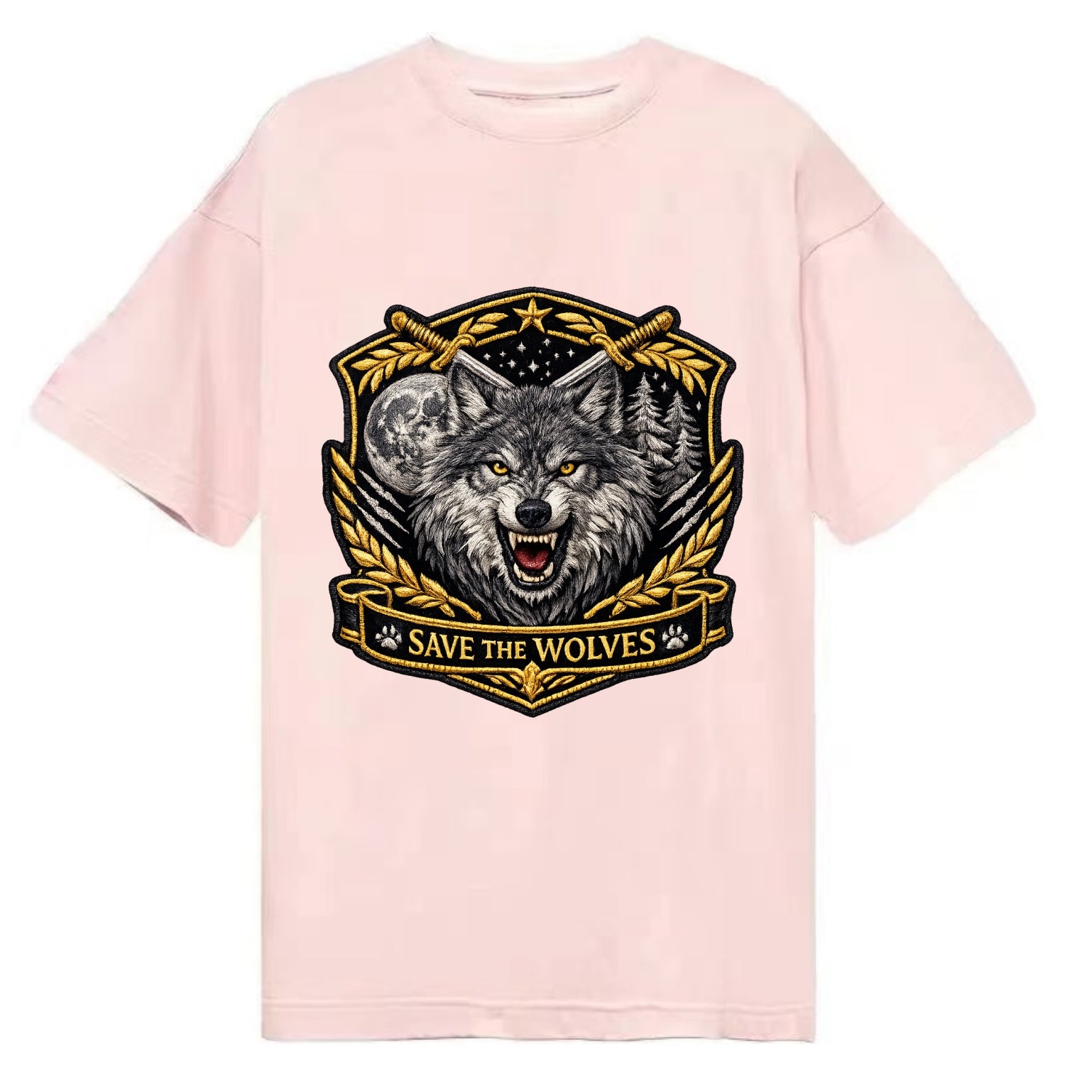 SAVE THE WOLVES - wolf moon in gray , predator protection - Classic T-shirt - Pink