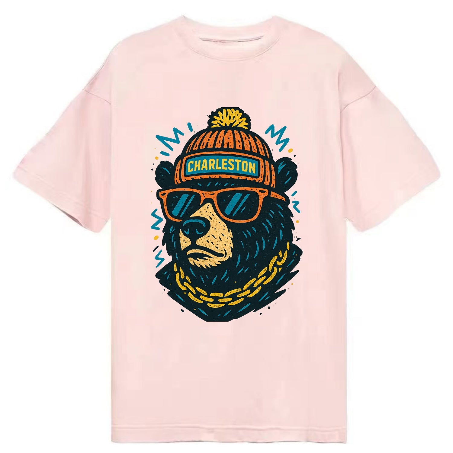 West Virginia Black Bear wearing Charleston beanie with pom pom and wayfarer - Classic T-shirt - Pink