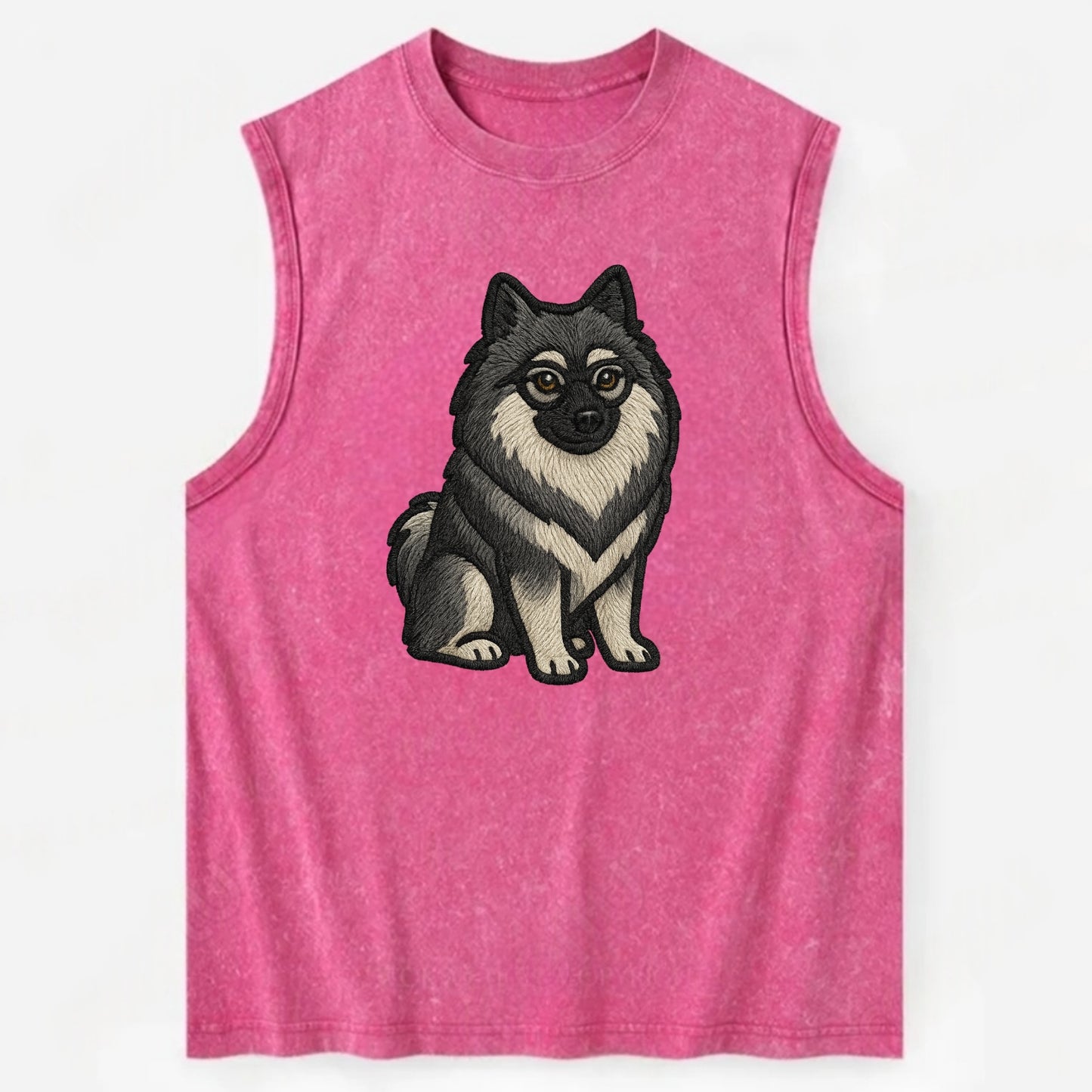Keeshond - Gray and black spectacles embroidered design - Vintage Washed Tank - Pink