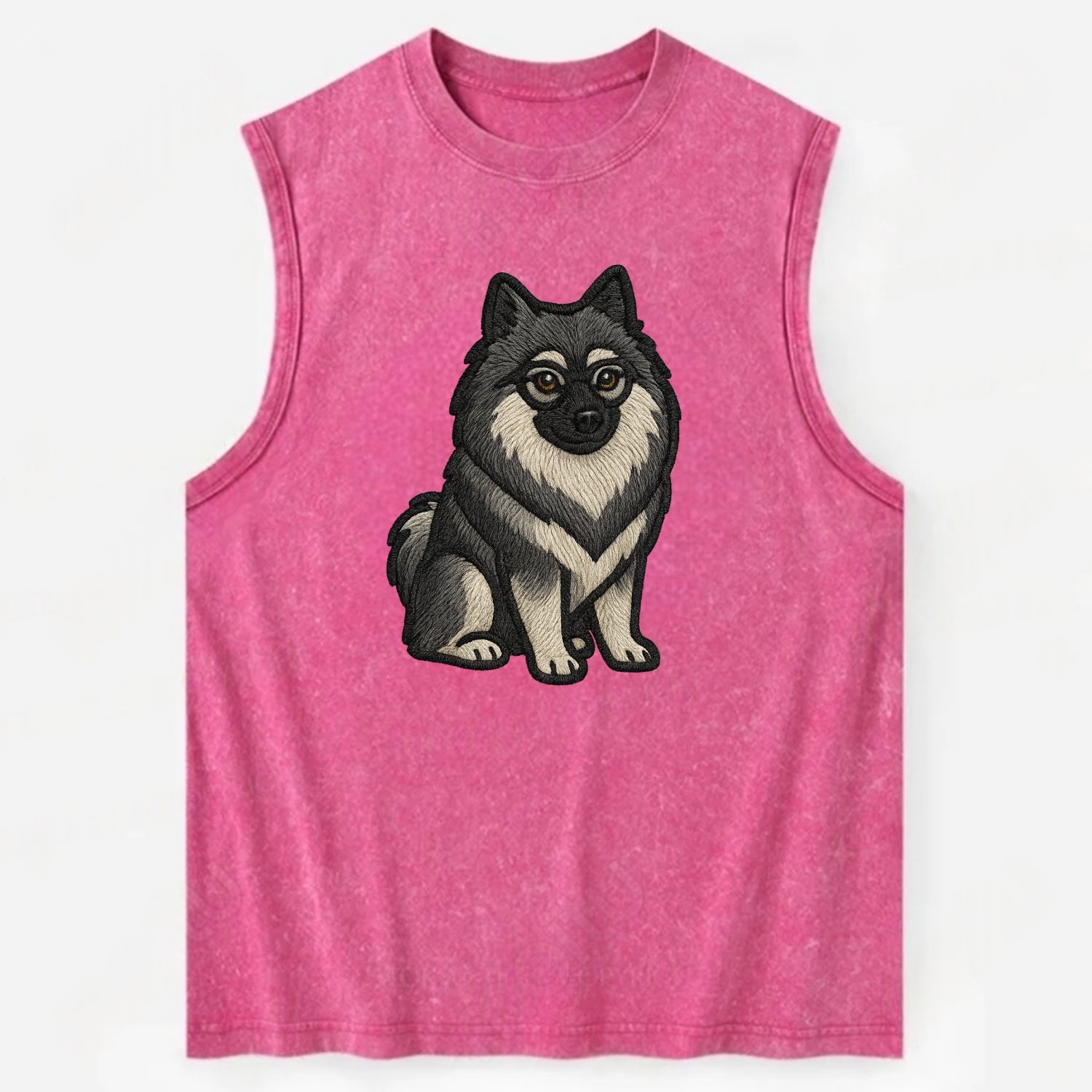 Keeshond - Gray and black spectacles embroidered design - Vintage Washed Tank - Pink