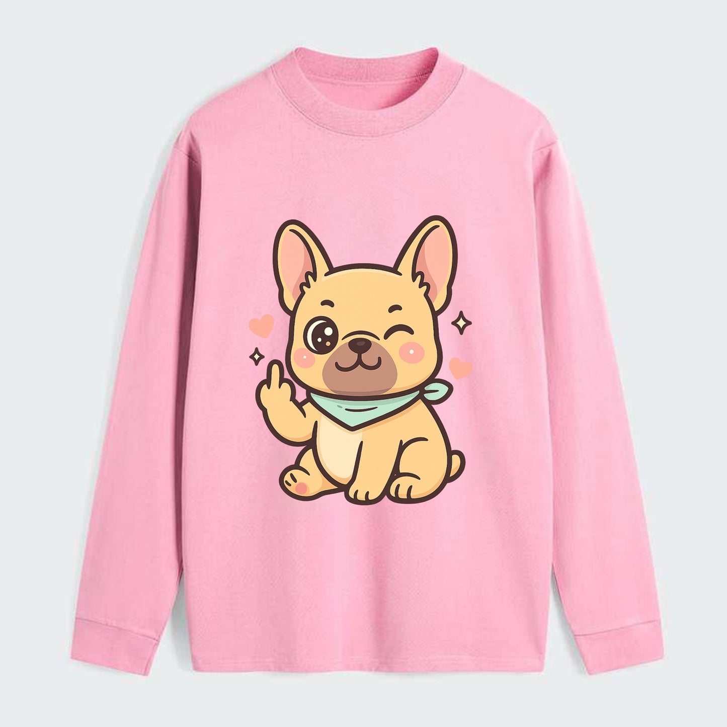 French Bulldog sitting with bat ears up, strong paw with sass - Classic Long Sleeve Shirt - Pink