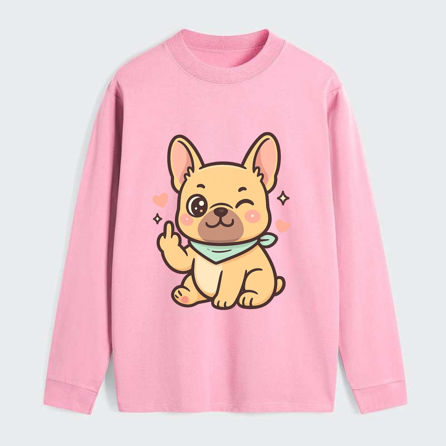 French Bulldog sitting with bat ears up, strong paw with sass - Classic Long Sleeve Shirt - Pink