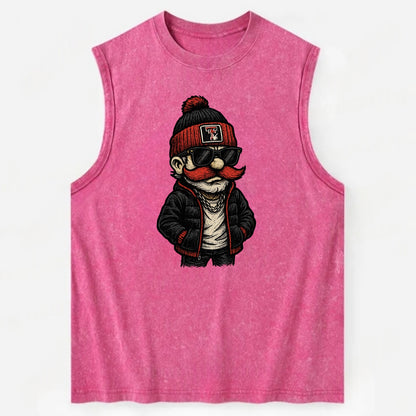 Lubbock Raider wearing Texas Tech beanie with guns up patch - Vintage Washed Tank - Pink