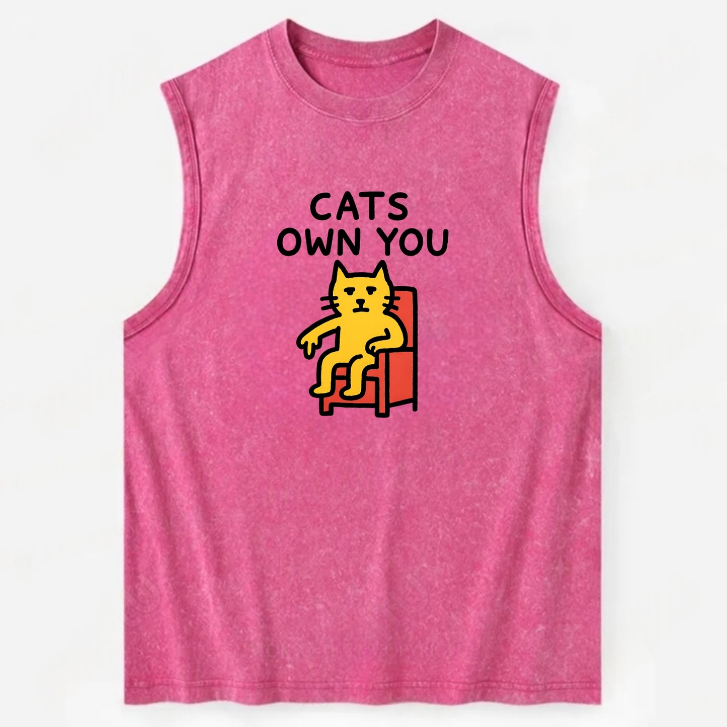 CATS OWN YOU | Cat on throne pointing down - Vintage Washed Tank - Pink