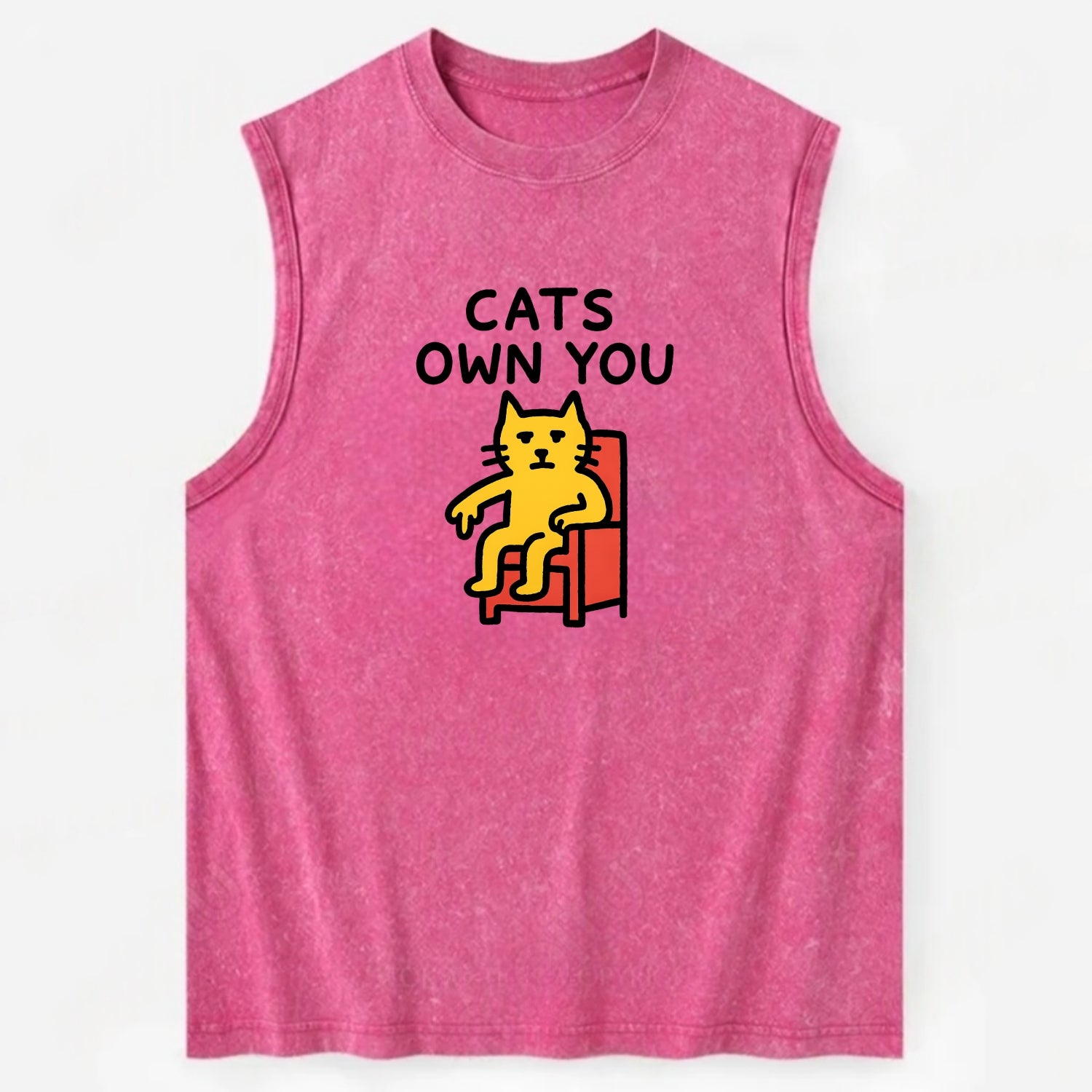 CATS OWN YOU | Cat on throne pointing down - Vintage Washed Tank - Pink