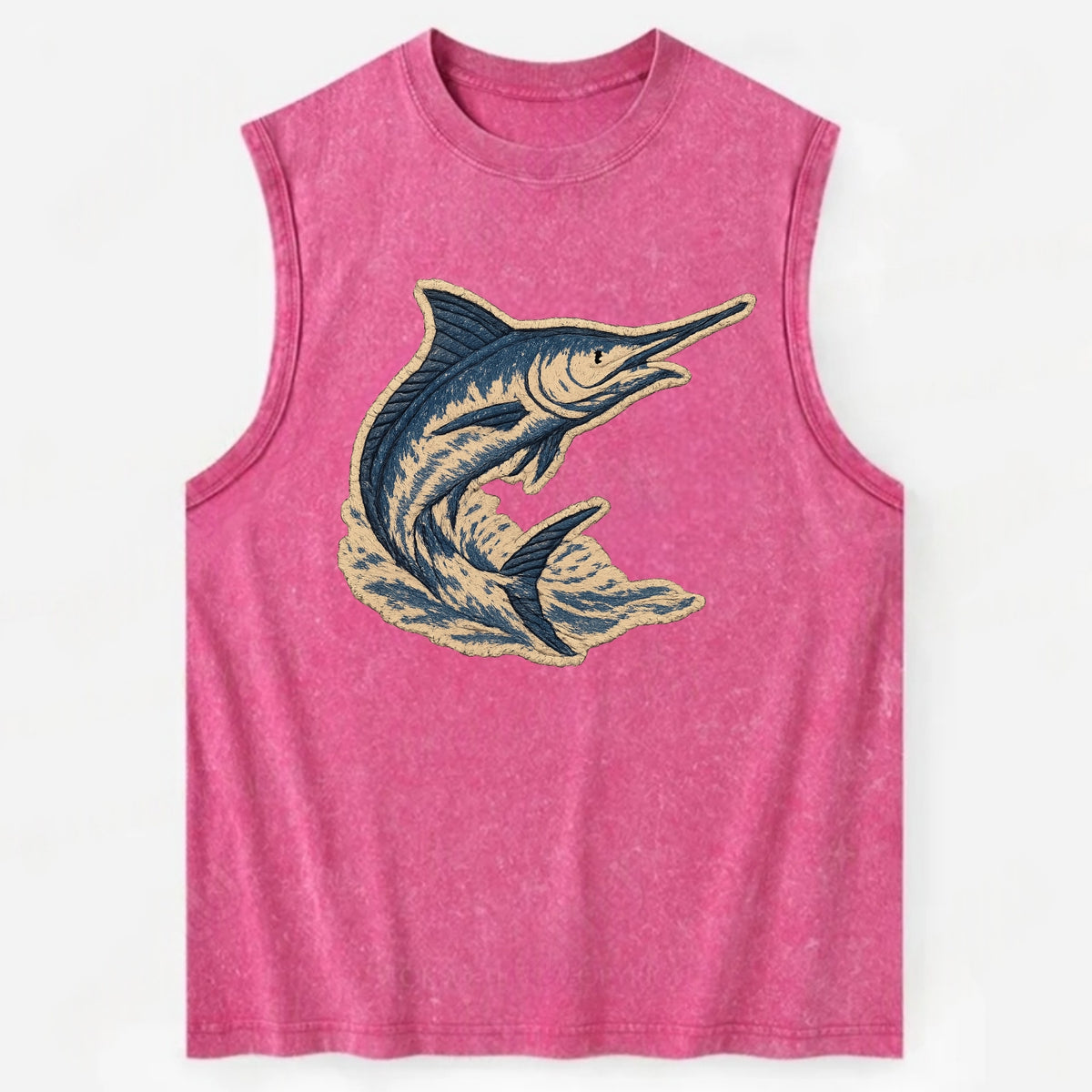 SWORDFISH MARLIN - leaping marlin in blue and silver , sport fishing - Vintage Washed Tank - Pink