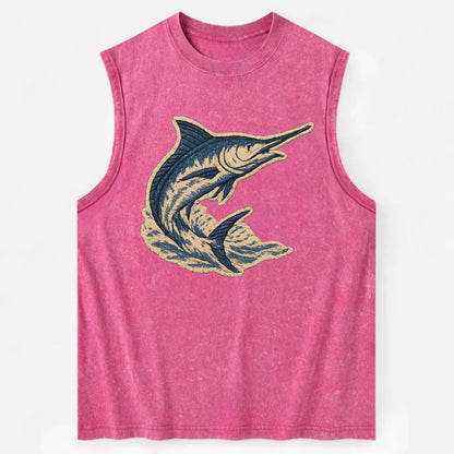 SWORDFISH MARLIN - leaping marlin in blue and silver , sport fishing - Vintage Washed Tank - Pink