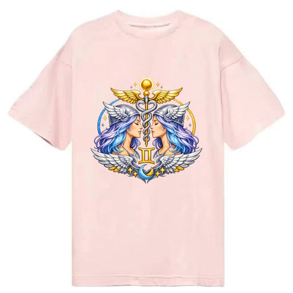 MERCURY WINGS | Winged messenger symbol | Caduceus staff | Swift communication | - Classic T-shirt - Pink
