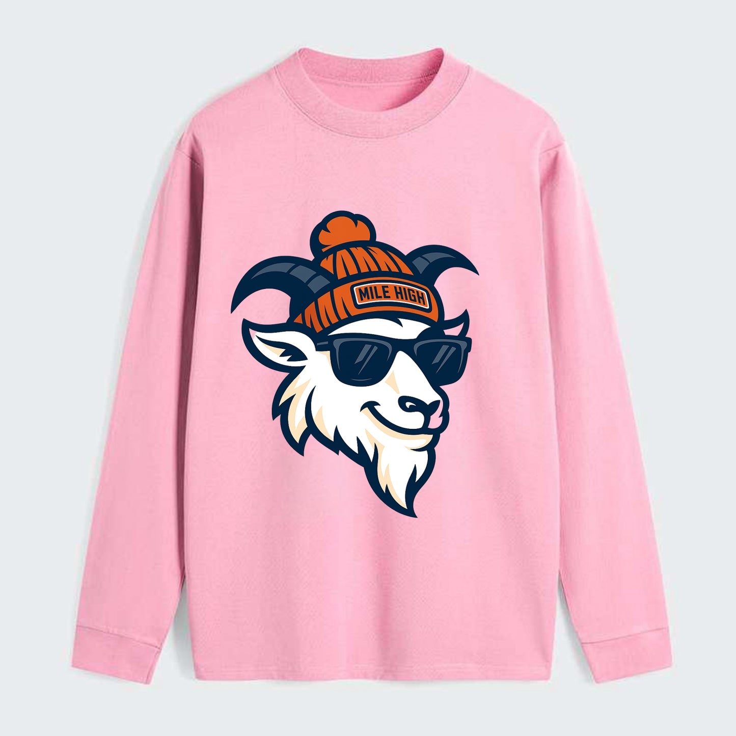 Denver Mountain Goat wearing Broncos beanie with Mile High patch and - Classic Long Sleeve Shirt - Pink