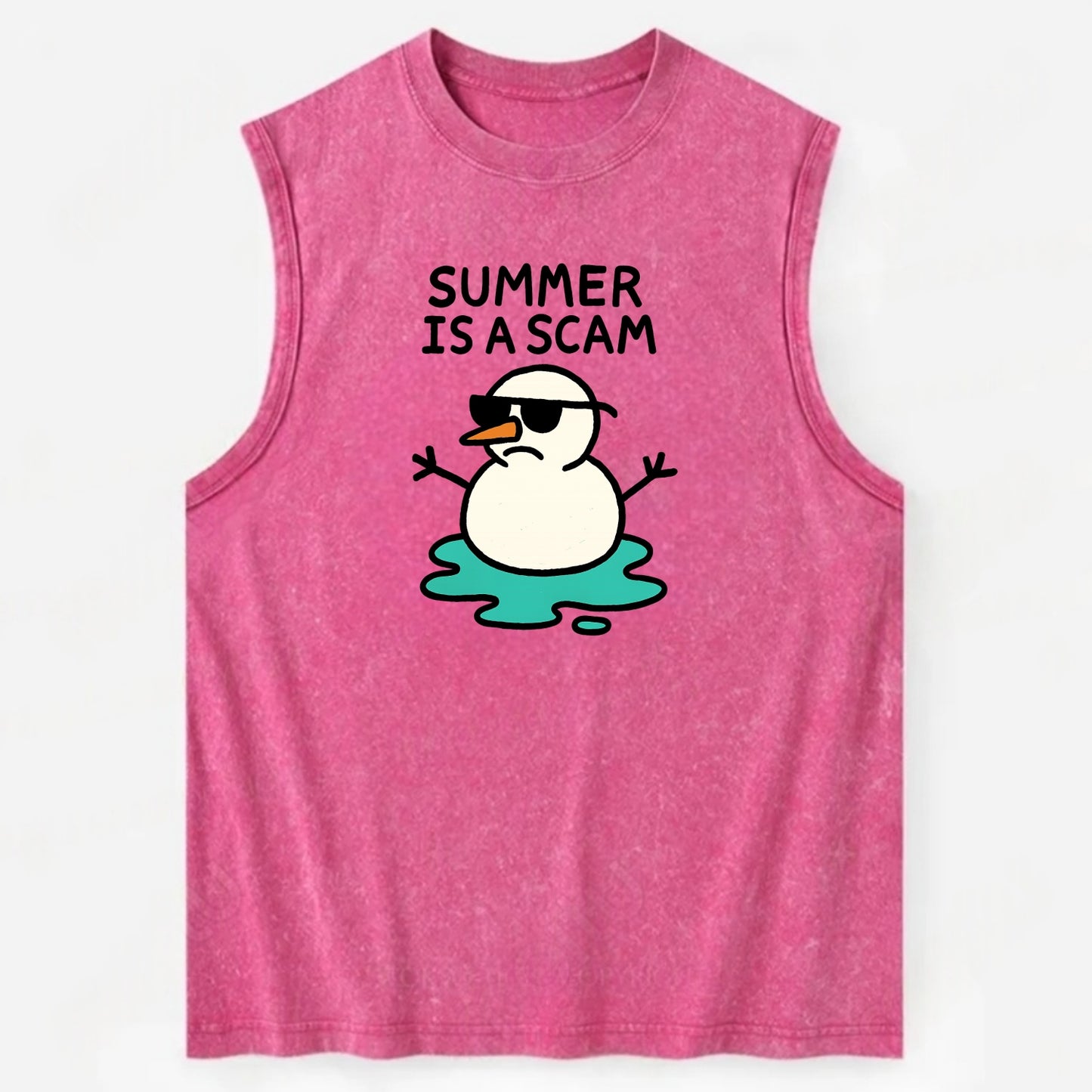 SUMMER IS A SCAM | Melting snowman in sunglasses - Vintage Washed Tank - Pink