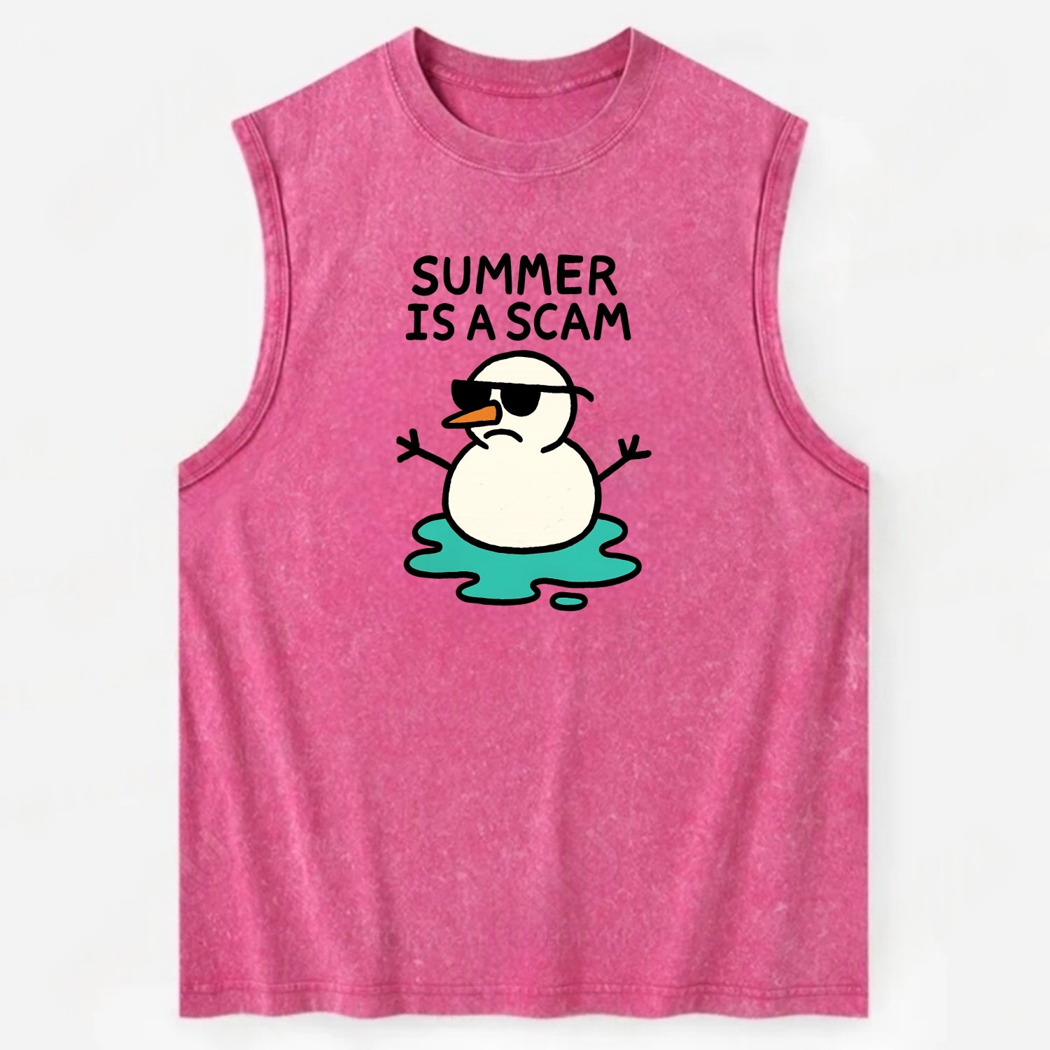 SUMMER IS A SCAM | Melting snowman in sunglasses - Vintage Washed Tank - Pink