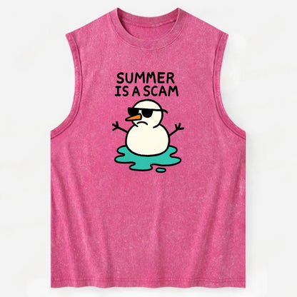 SUMMER IS A SCAM | Melting snowman in sunglasses - Vintage Washed Tank - Pink