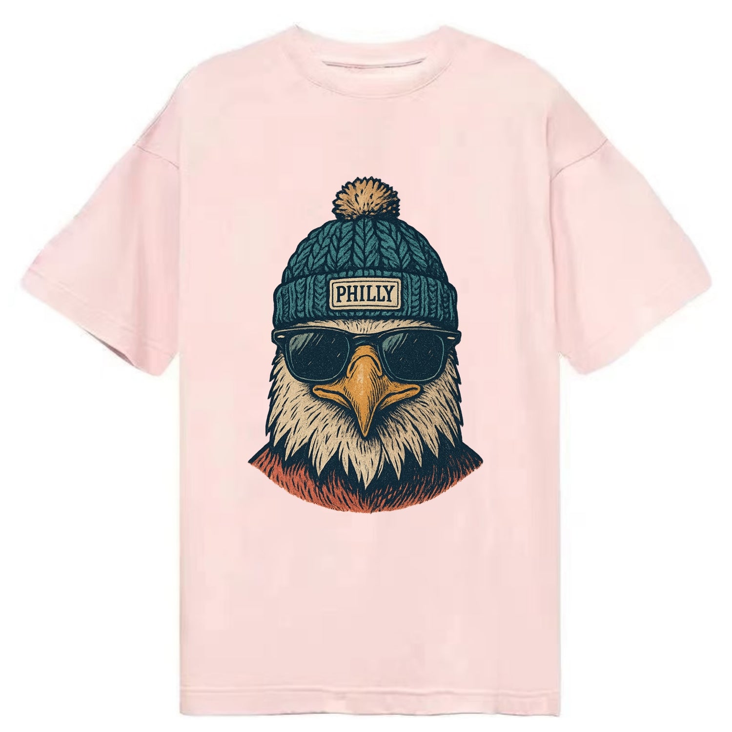 Philadelphia Eagle wearing Philly beanie with pom pom and wayfarer sunglasses - Classic T-shirt - Pink
