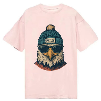 Philadelphia Eagle wearing Philly beanie with pom pom and wayfarer sunglasses - Classic T-shirt - Pink