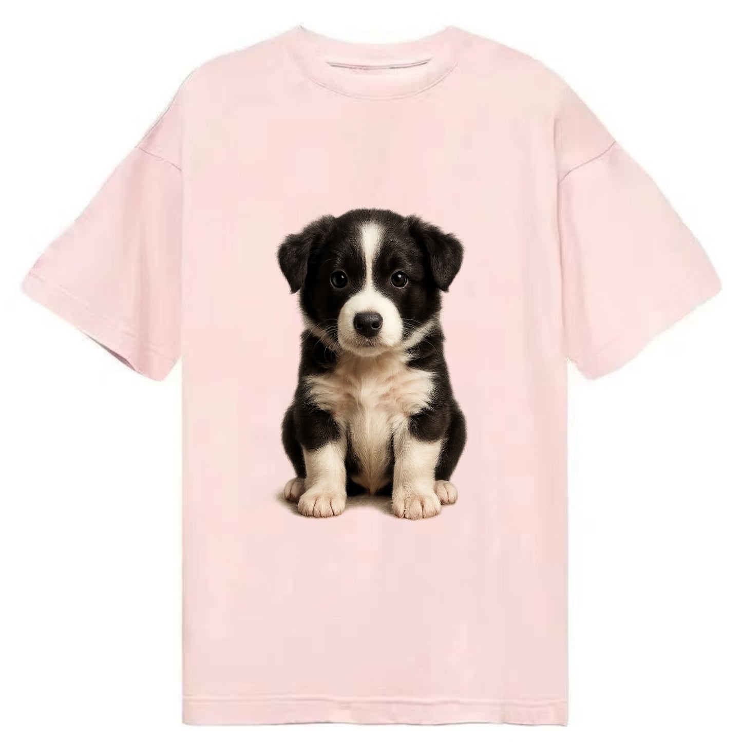 Baby Border Collie Puppy - black and white, intense smart eyes, athletic build, - Classic T-shirt - Pink